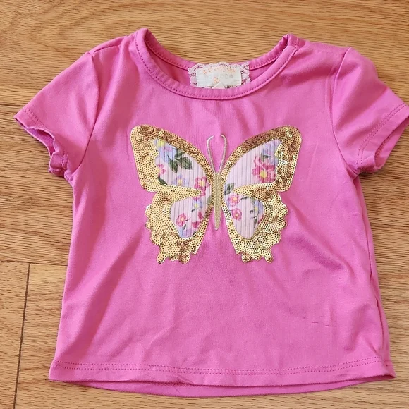 Charming Pink Butterfly Matching Pant Set for Toddlers 2T - Picture 3 of 17